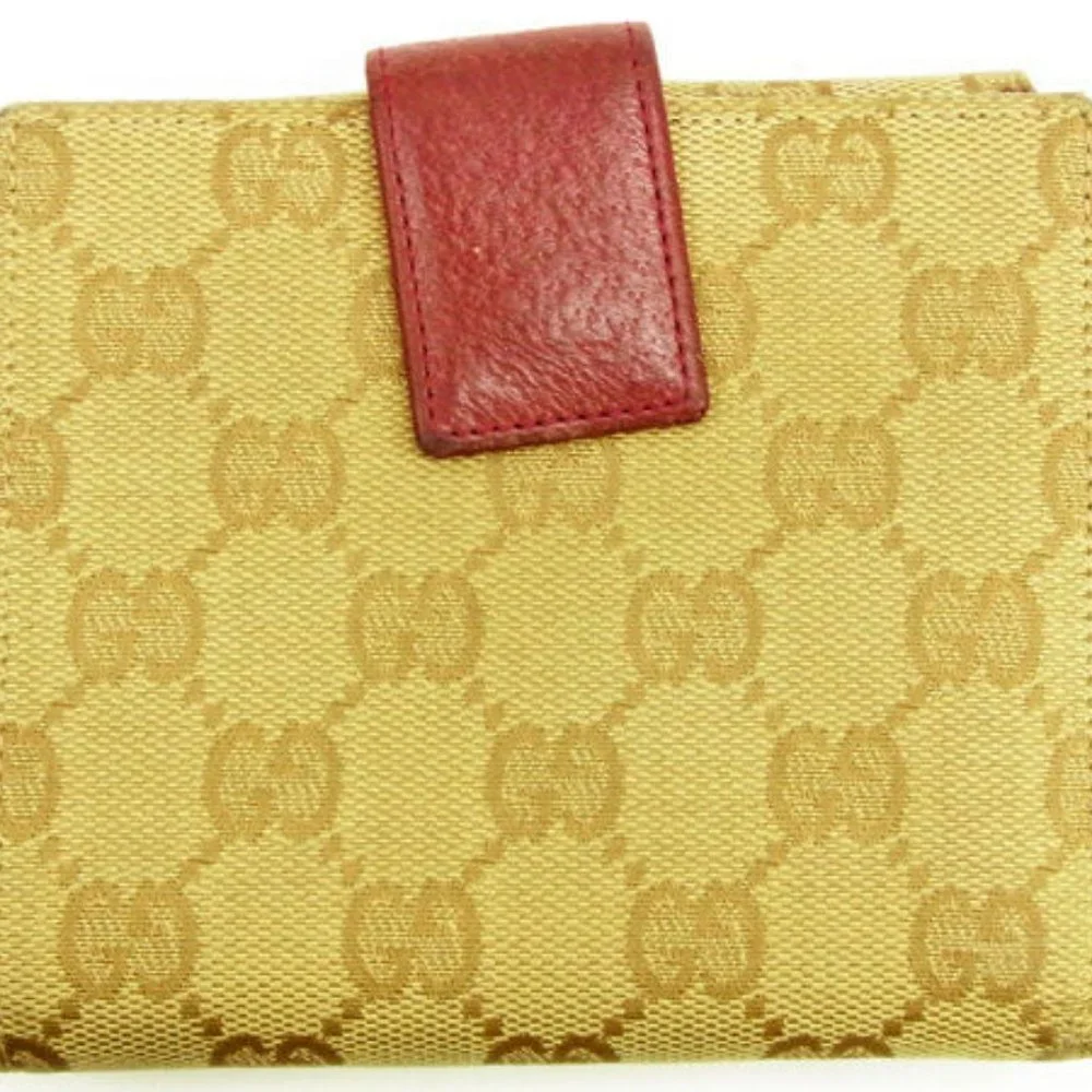 Gucci Wallet Purse Folding wallet GG Beige Red Woman unisex Authentic Used - Picture 2 of 6